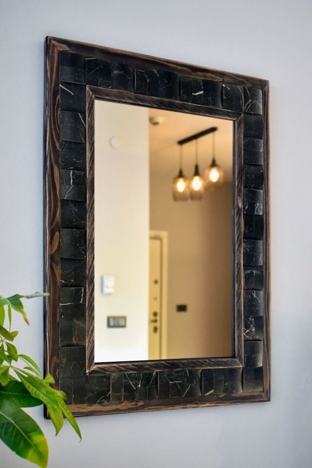 Squary Siyah Mermer Dekoratif Ayna - 50x65 cm