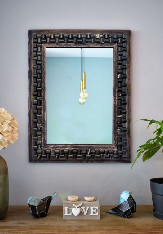 Dekoratif Ayna – Wicker Siyah Mermer | 48x63 cm
