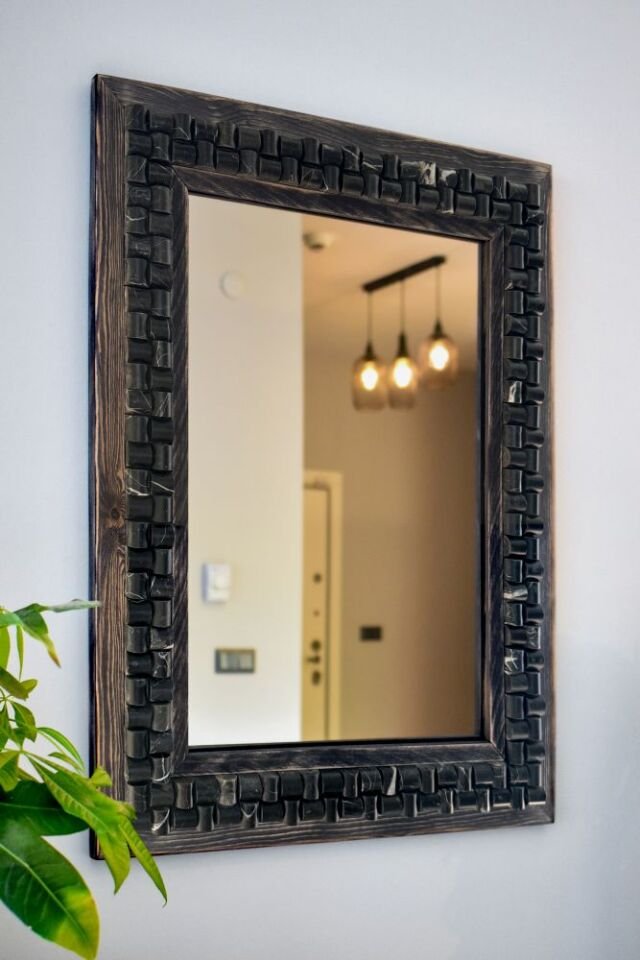 Dekoratif Ayna – Wicker Siyah Mermer | 48x63 cm