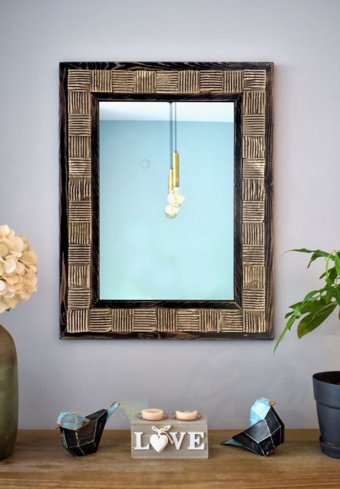 Scratch Bej Mermer Dekoratif Ayna - 50x65 cm