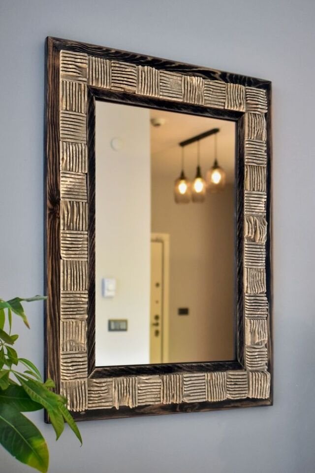 Scratch Bej Mermer Dekoratif Ayna - 50x65 cm