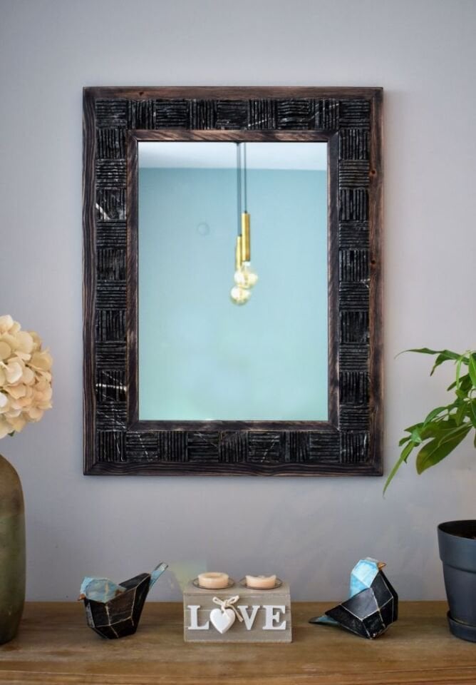 Scratch Siyah Mermer Dekoratif Ayna - 50x65 cm