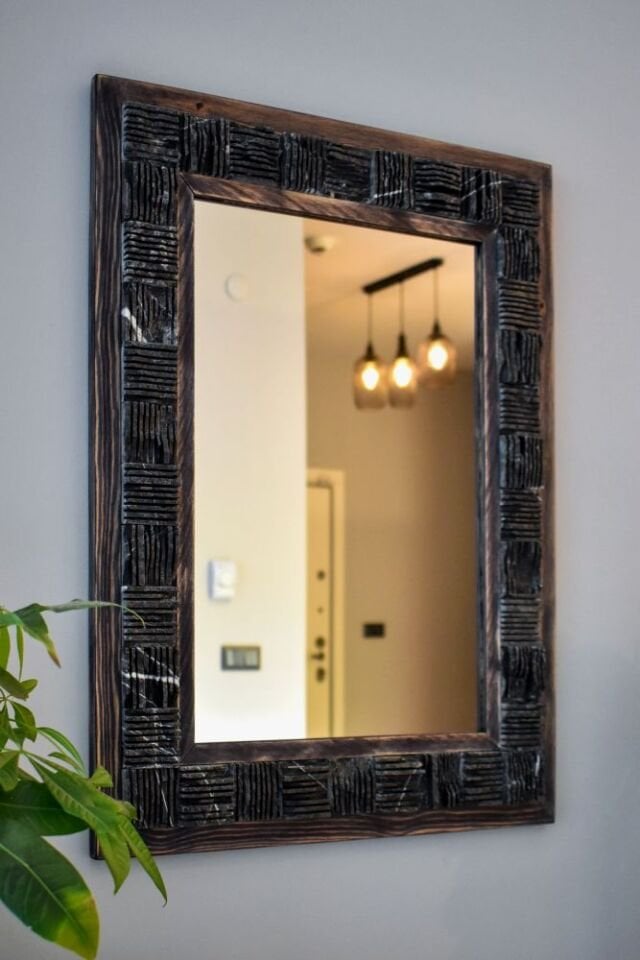 Scratch Siyah Mermer Dekoratif Ayna - 50x65 cm