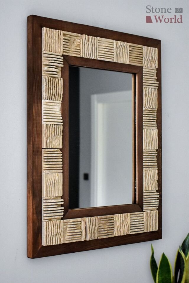 Dekoratif Ayna – Scratch Bej Mermer | 40x50 cm