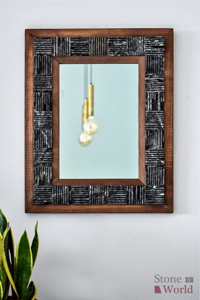 Dekoratif Ayna – Scratch Siyah Mermer | 40x50 cm