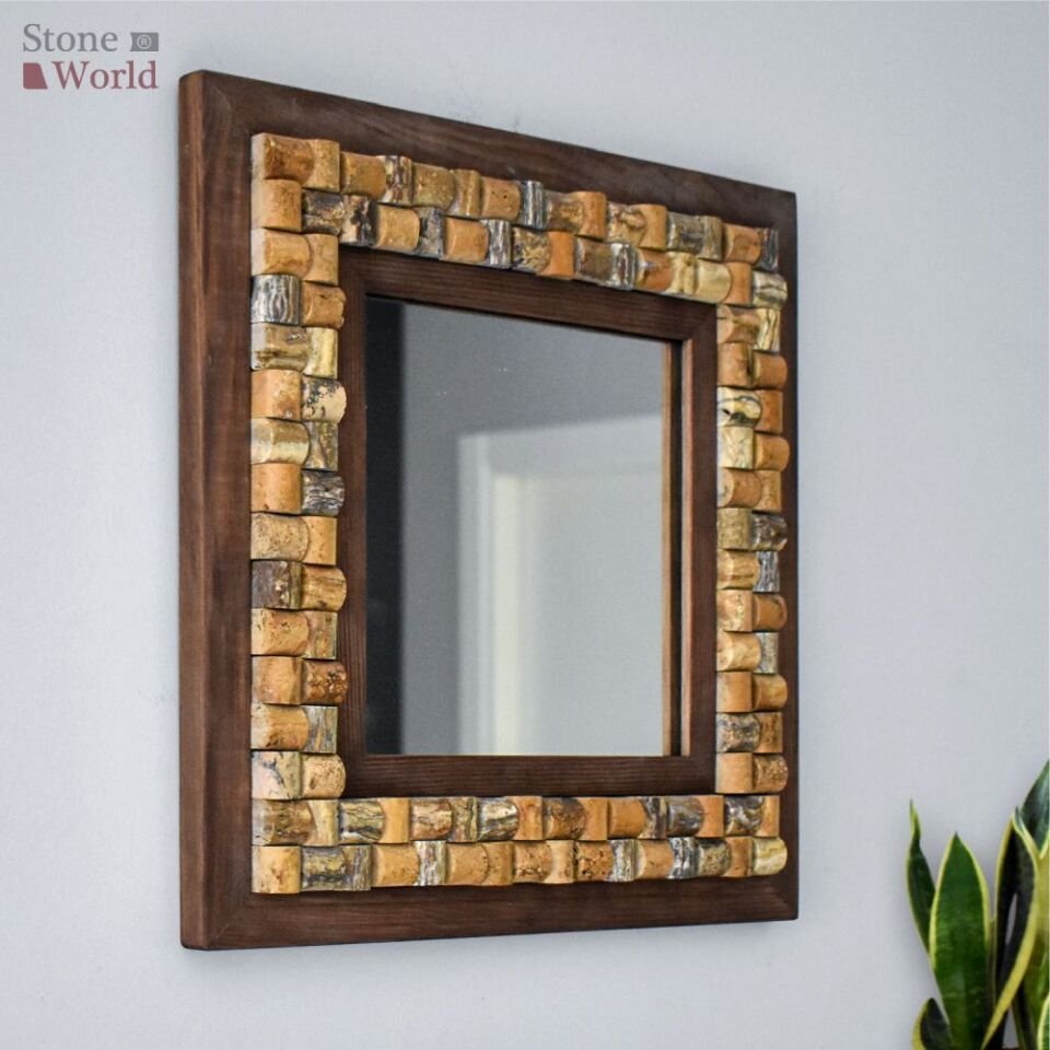 Dekoratif Ayna – Wicker Mistik Traverten | 40x40 cm