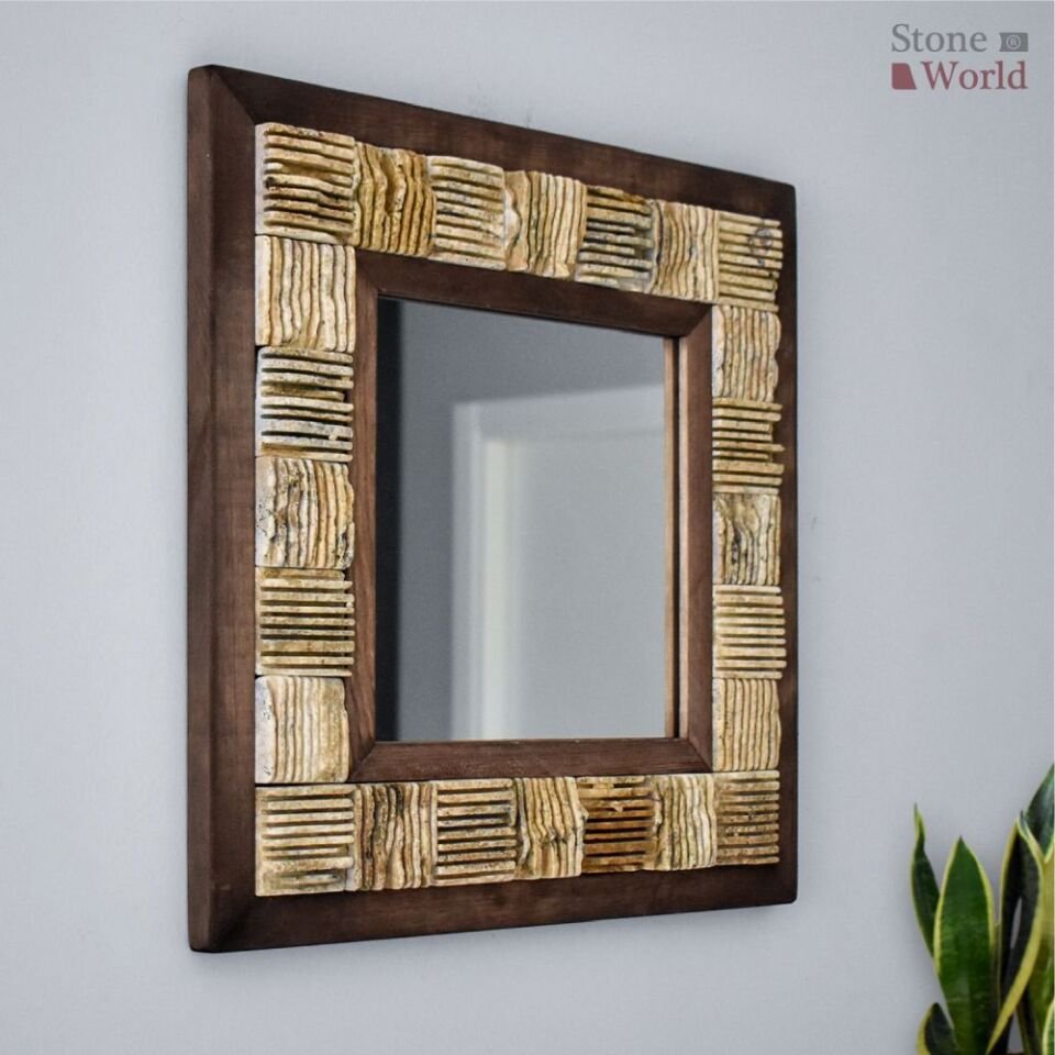 Scratch Mistik Traverten Dekoratif Ayna - 40x40 cm