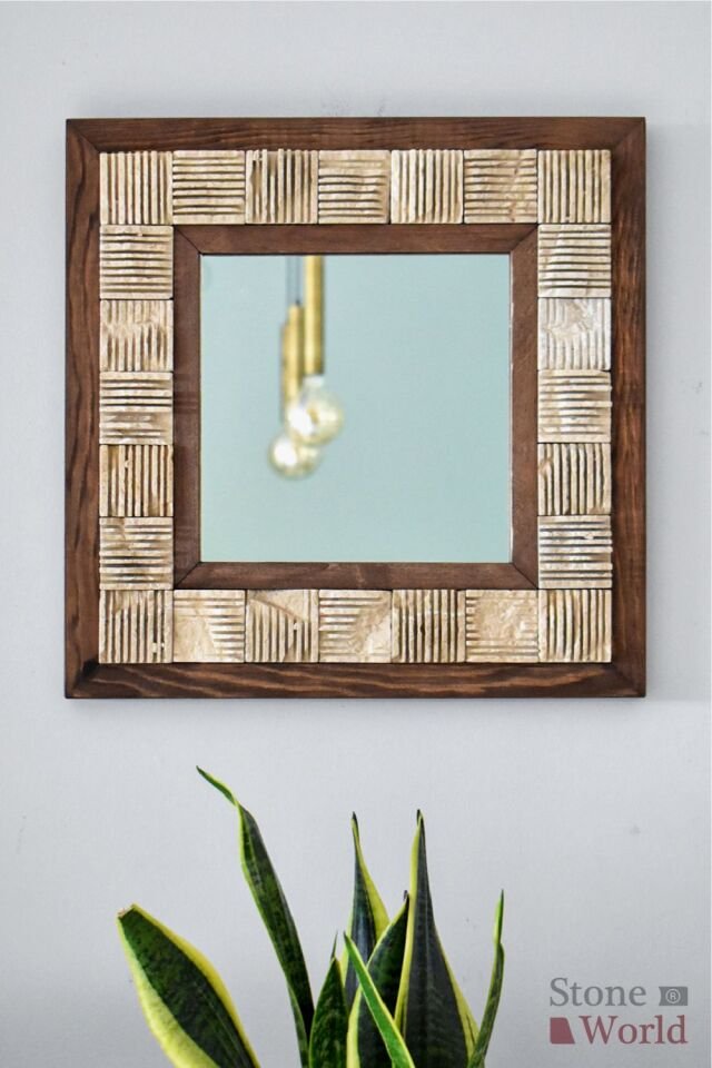 Dekoratif Ayna – Scratch Bej Mermer | 40x40 cm