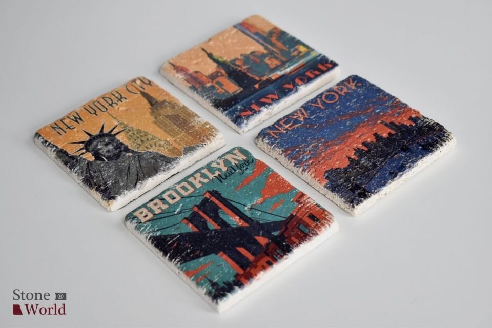Doğal taş Bardak altlığı - 4'lü Takım - New York - 001