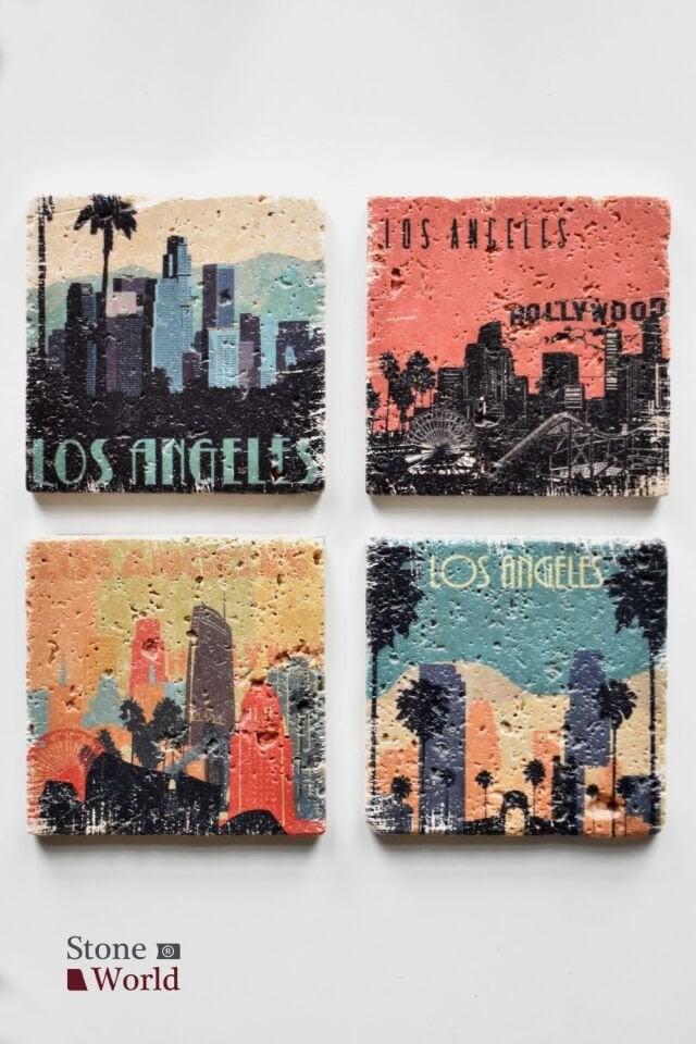 Doğal taş Bardak altlığı - 4'lü Takım - Los Angeles - 002
