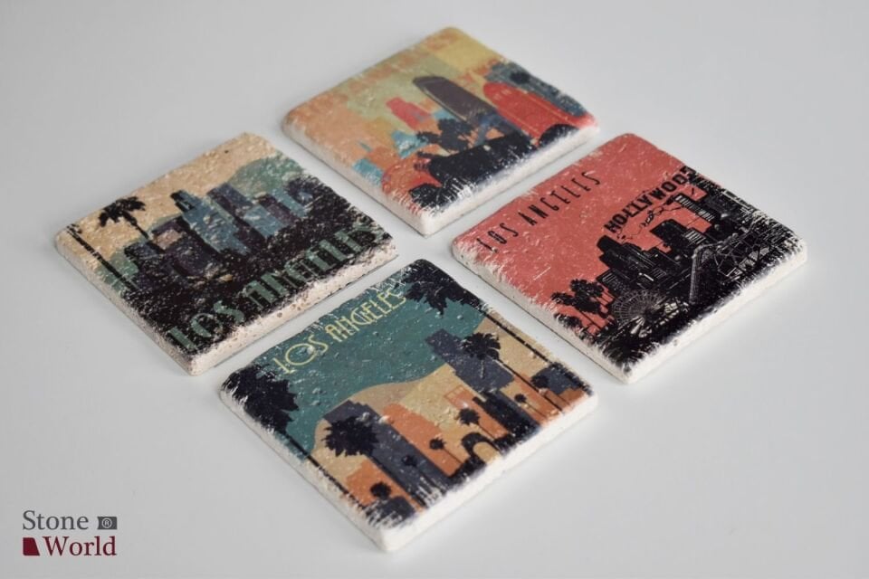 Doğal taş Bardak altlığı - 4'lü Takım - Los Angeles - 002