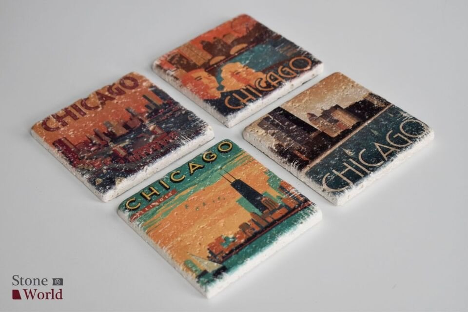 Doğal taş Bardak altlığı - 4'lü Takım - Chicago - 004