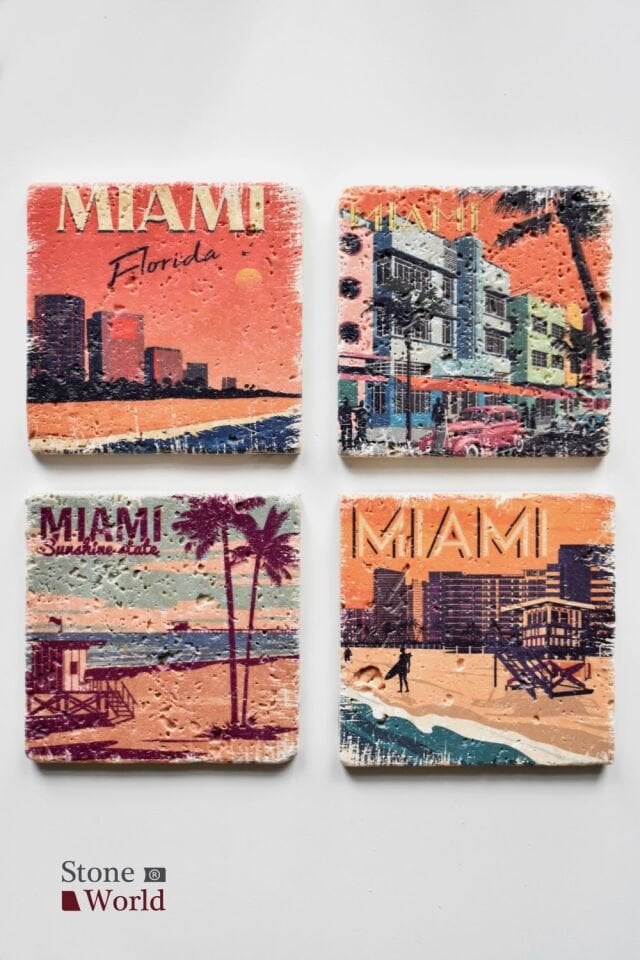 Doğal taş Bardak altlığı - 4'lü Takım - Miami - 005