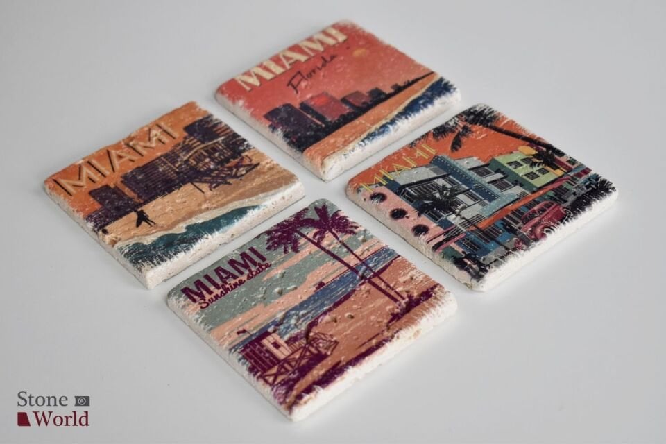 Doğal taş Bardak altlığı - 4'lü Takım - Miami - 005