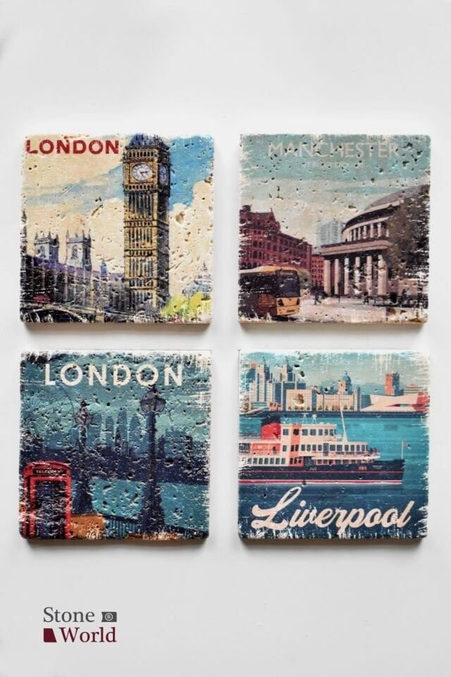 Doğal taş Bardak altlığı - 4'lü Takım - England - 008