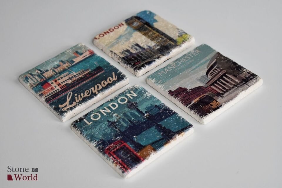 Doğal taş Bardak altlığı - 4'lü Takım - England - 008