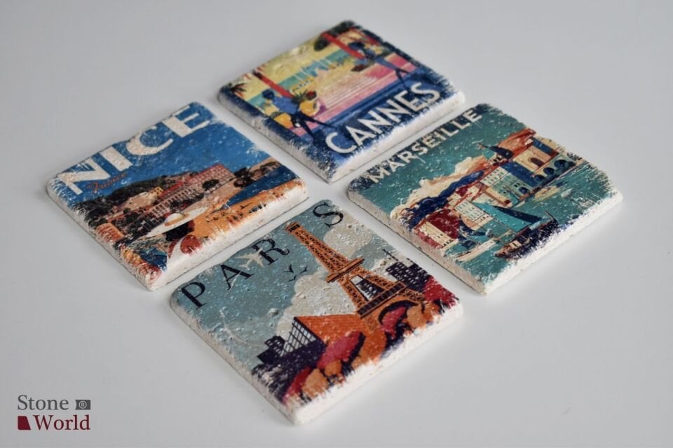 Doğal taş Bardak altlığı - 4'lü Takım - France - 009
