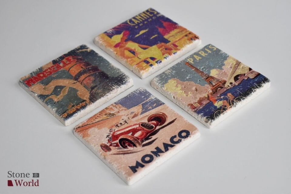 Doğal taş Bardak altlığı - 4'lü Takım - France - 010