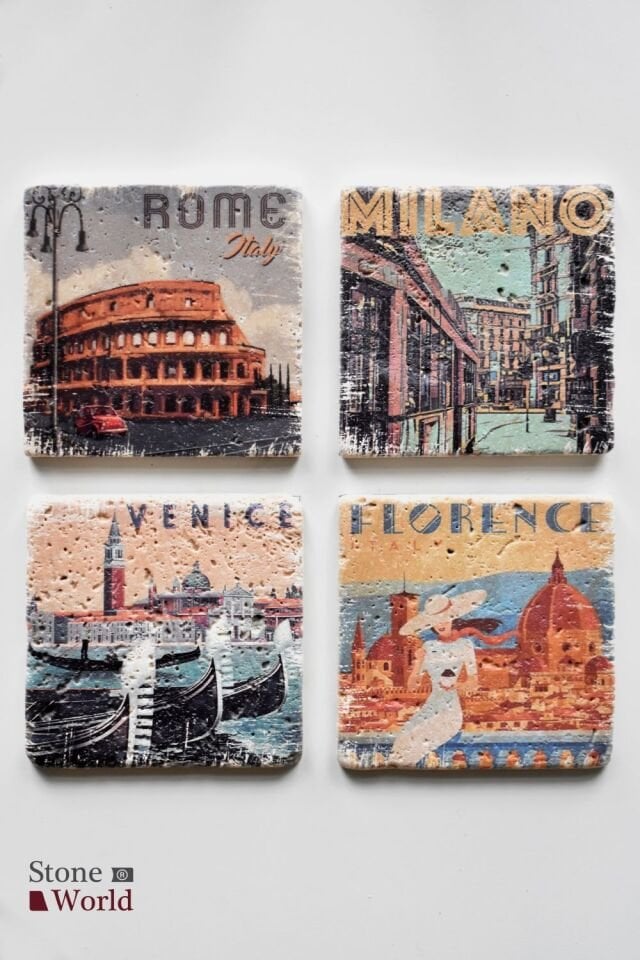Doğal taş Bardak altlığı - 4'lü Takım - Italy - 011
