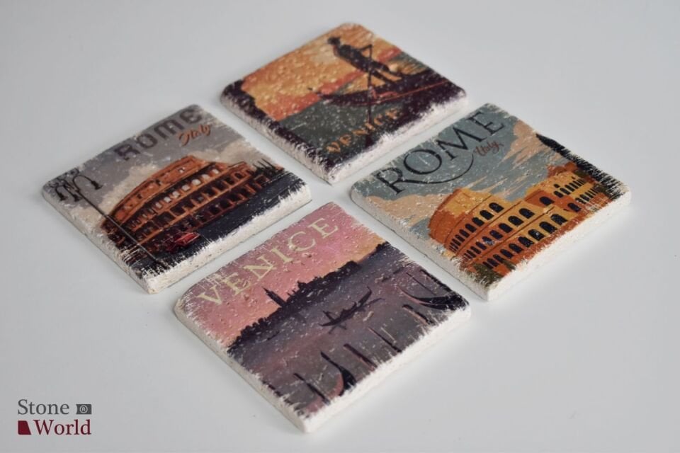 Doğal taş Bardak altlığı - 4'lü Takım - Italy - 011