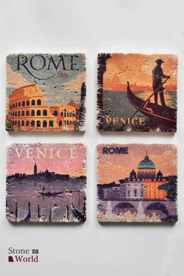 Doğal taş Bardak altlığı - 4'lü Takım - Rome & Venice - 012