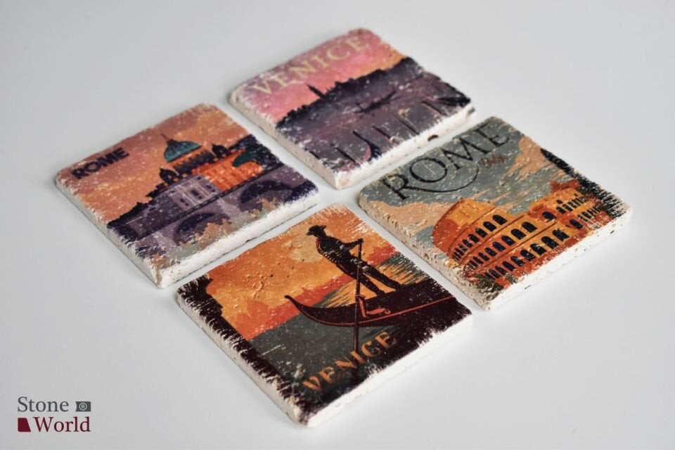 Doğal taş Bardak altlığı - 4'lü Takım - Rome & Venice - 012