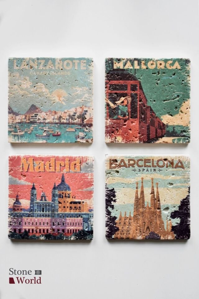 Doğal taş Bardak altlığı - 4'lü Takım - Spain - 013
