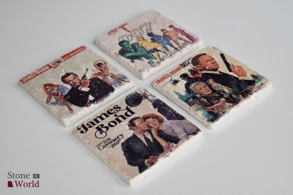 Doğal taş Bardak altlığı - 4'lü Takım - James Bond - 014