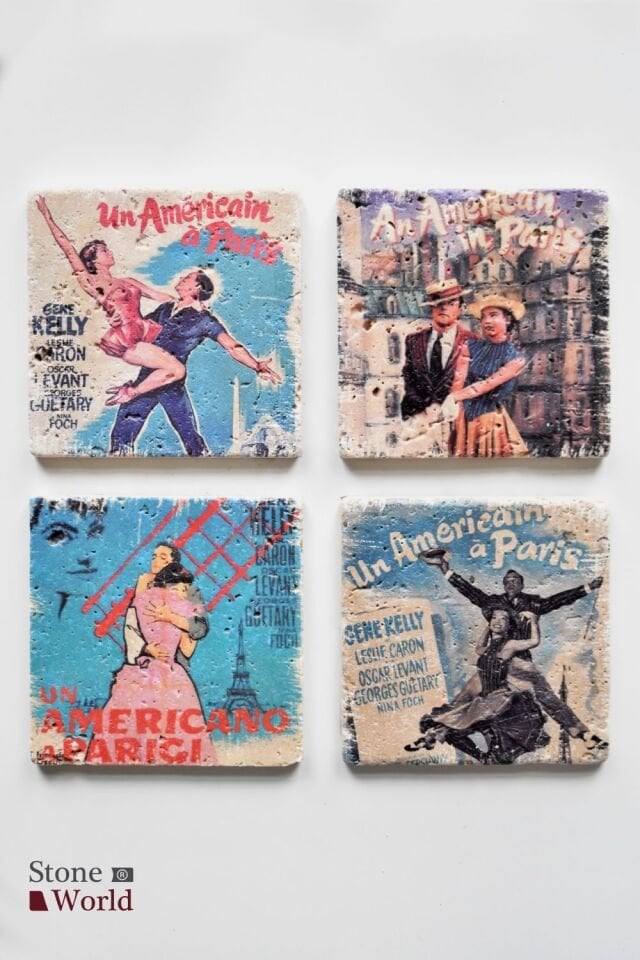 Doğal taş Bardak altlığı - 4'lü Takım - An American in Paris - 015