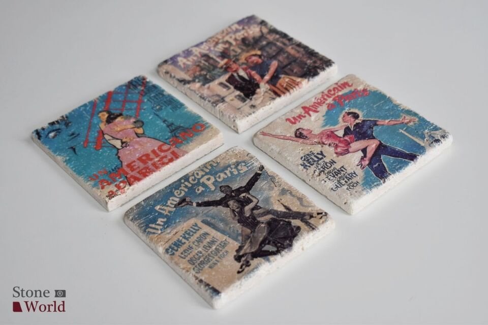 Doğal taş Bardak altlığı - 4'lü Takım - An American in Paris - 015