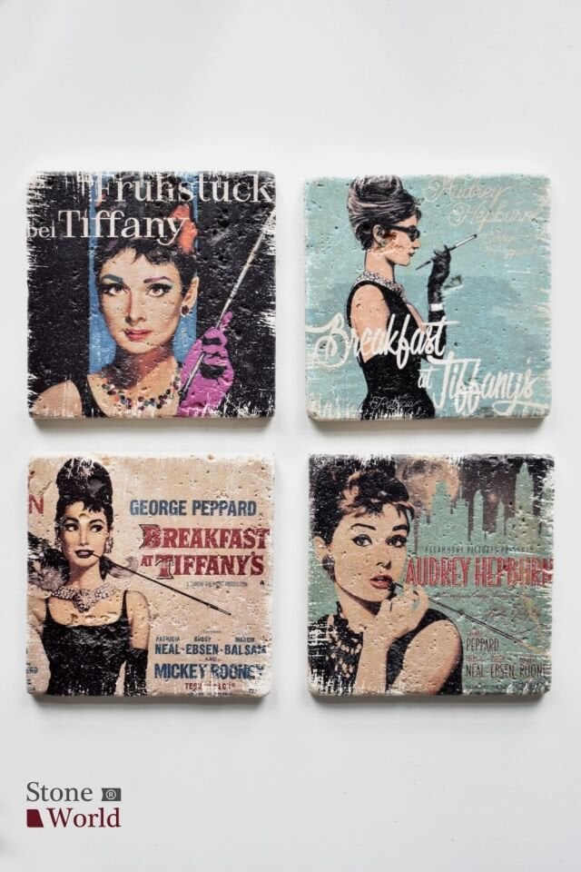 Doğal taş Bardak altlığı - 4'lü Takım - Breakfast at Tiffany's - 016