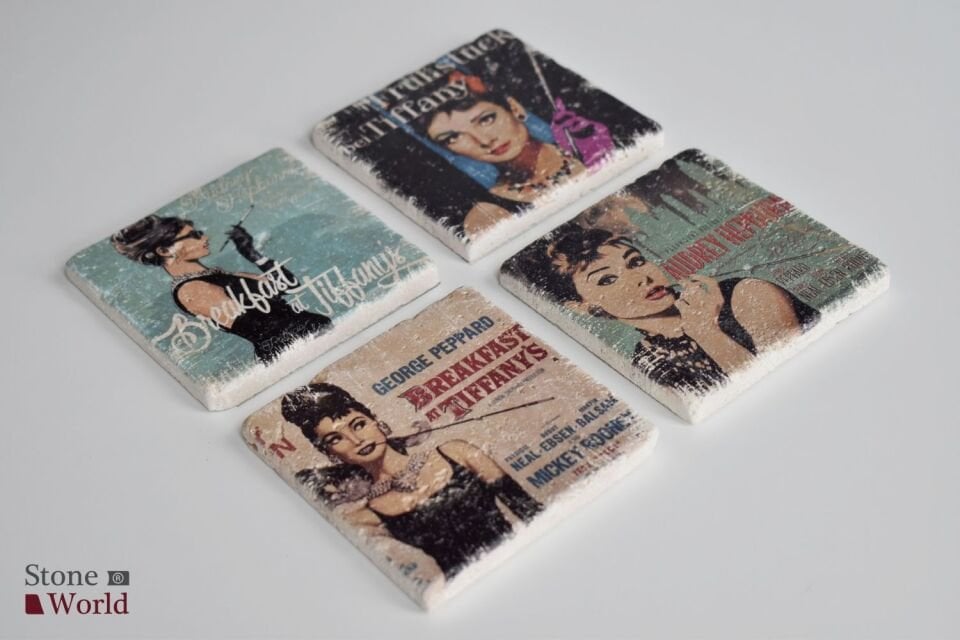 Doğal taş Bardak altlığı - 4'lü Takım - Breakfast at Tiffany's - 016