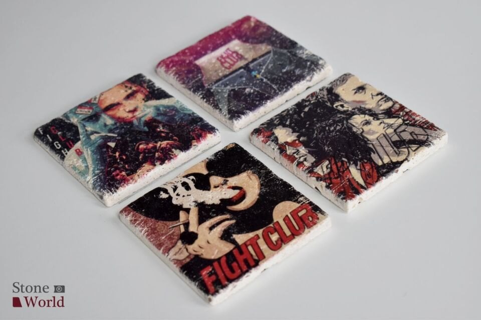 Doğal taş Bardak altlığı - 4'lü Takım - Fight Club - 018