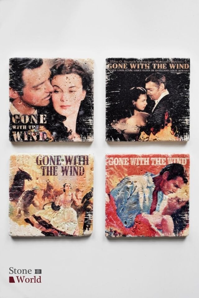 Doğal taş Bardak altlığı - 4'lü Takım - Gone With The Wind - 019