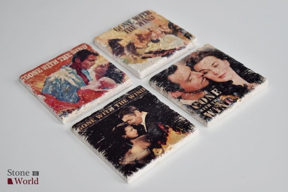 Doğal taş Bardak altlığı - 4'lü Takım - Gone With The Wind - 019