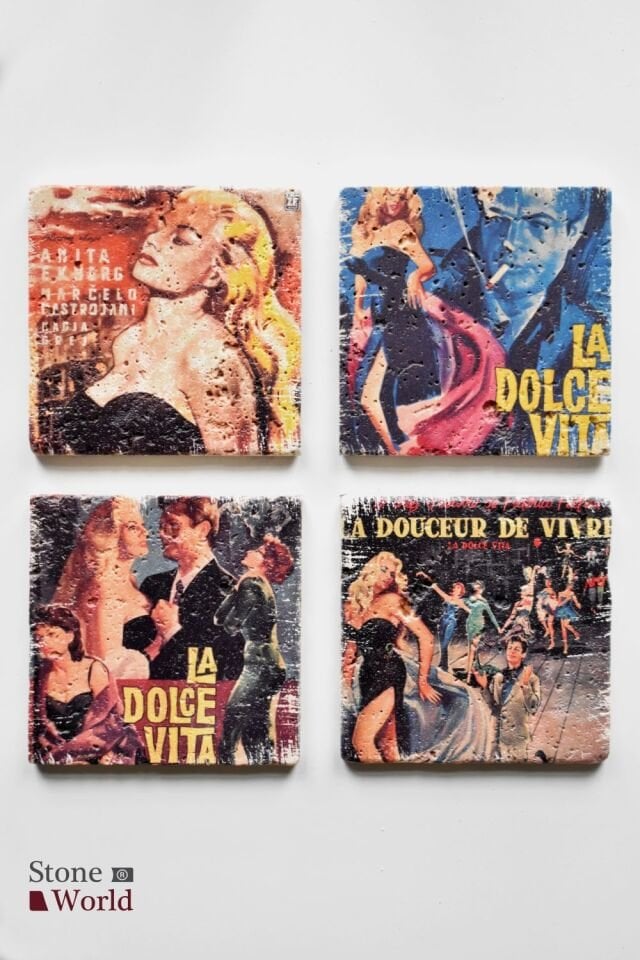 Doğal taş Bardak altlığı - 4'lü Takım - La Dolce Vita - 022