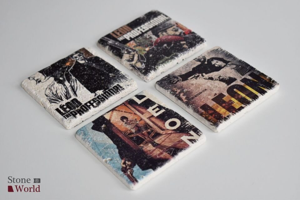 Doğal taş Bardak altlığı - 4'lü Takım - Leon - 023