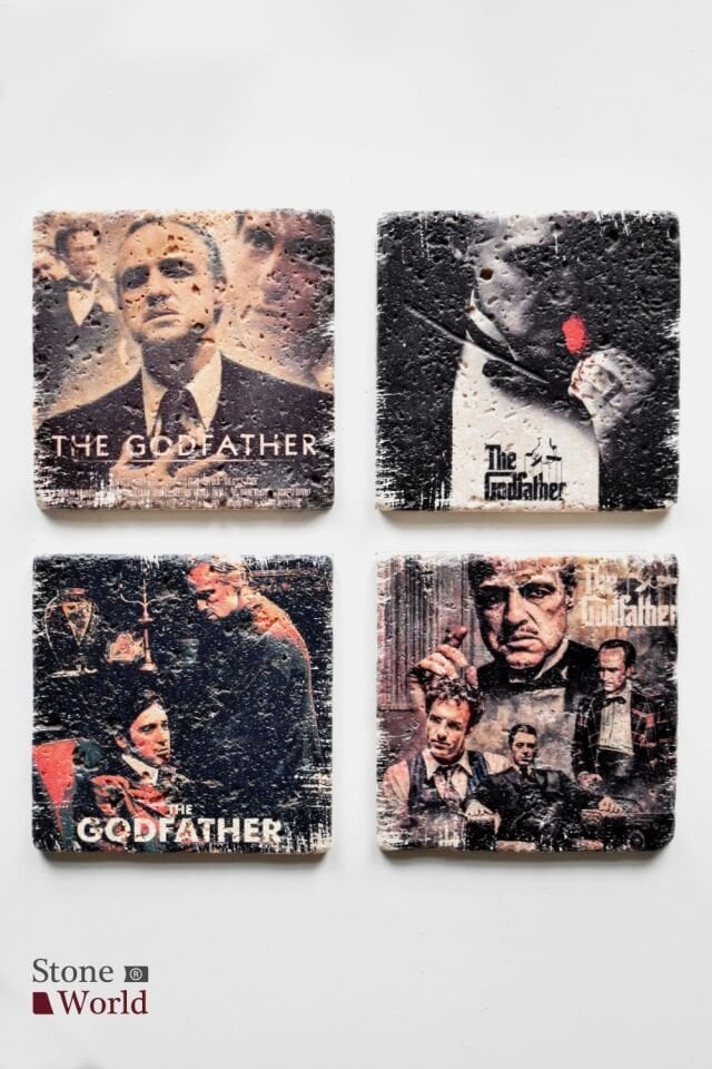 Doğal taş Bardak altlığı - 4'lü Takım - The Godfather - 029