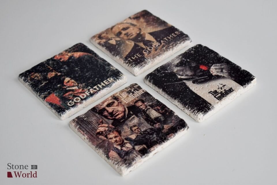 Doğal taş Bardak altlığı - 4'lü Takım - The Godfather - 029