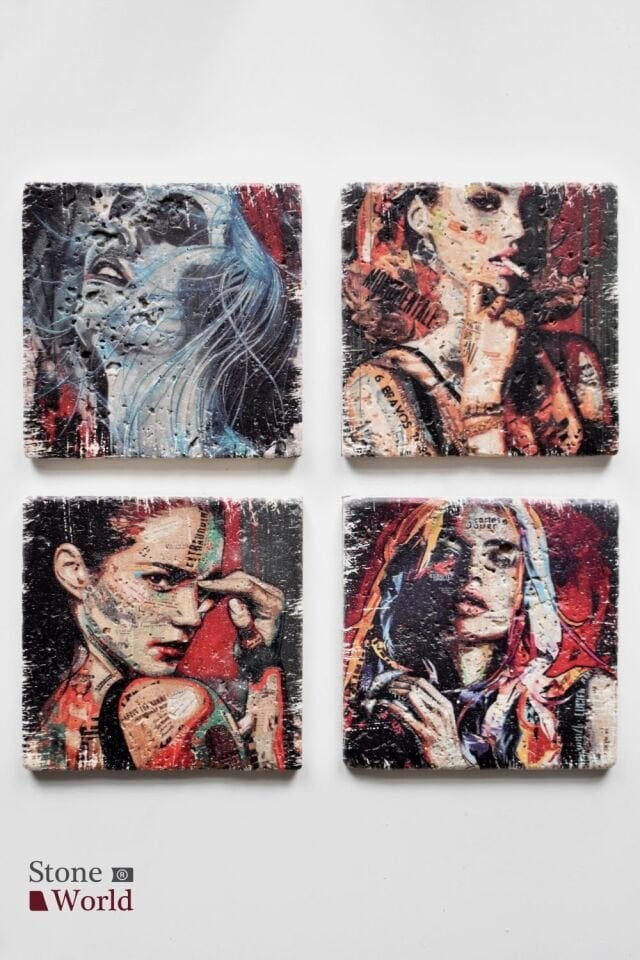 Doğal taş Bardak altlığı - 4'lü Takım - Fashion - 031