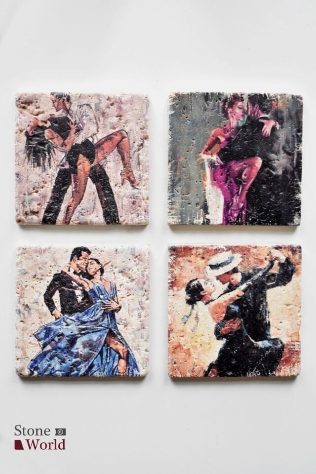 Doğal taş Bardak altlığı - 4'lü Takım - Tango - 033