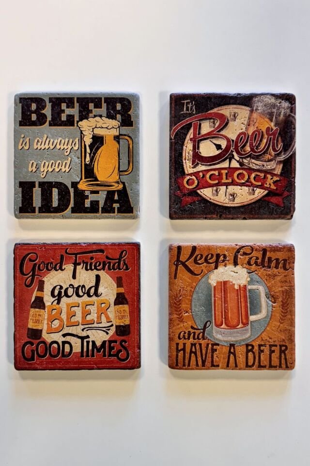 Doğal taş Bardak altlığı - 4'lü Takım - Bira Set 1 - 048