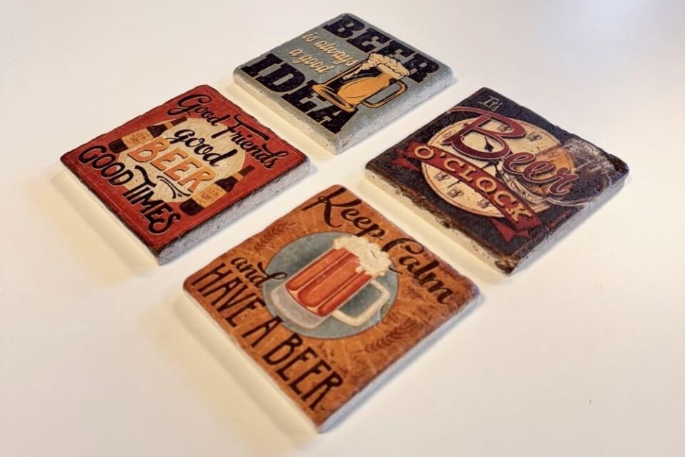 Doğal taş Bardak altlığı - 4'lü Takım - Bira Set 1 - 048