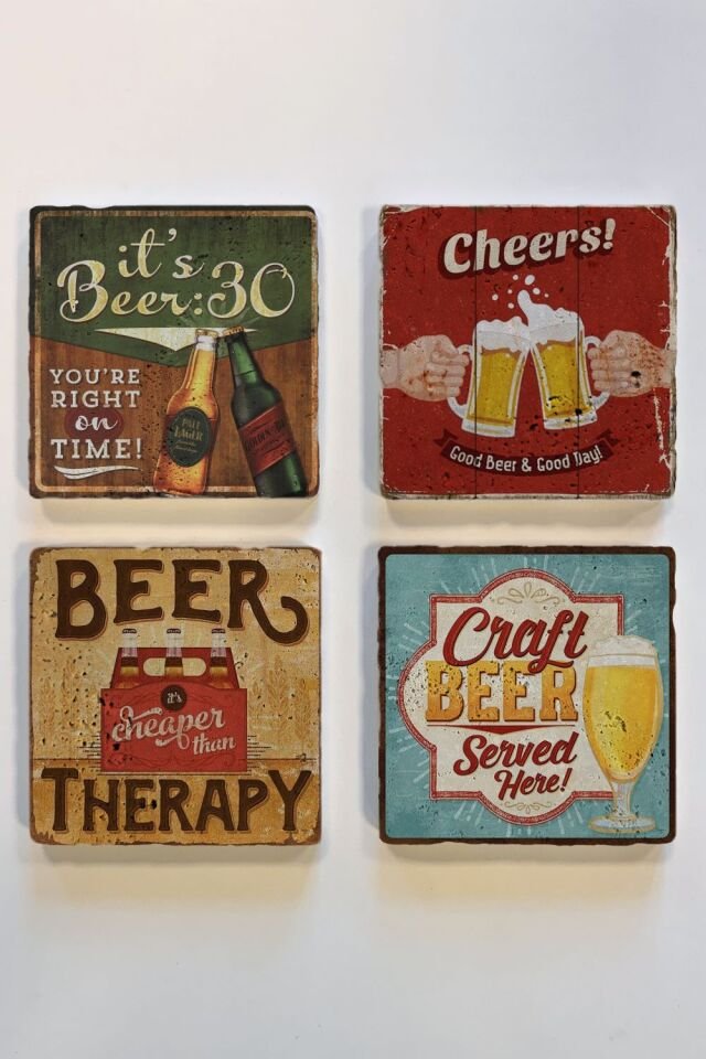 Doğal taş Bardak altlığı - 4'lü Takım - Bira Set 2 - 049