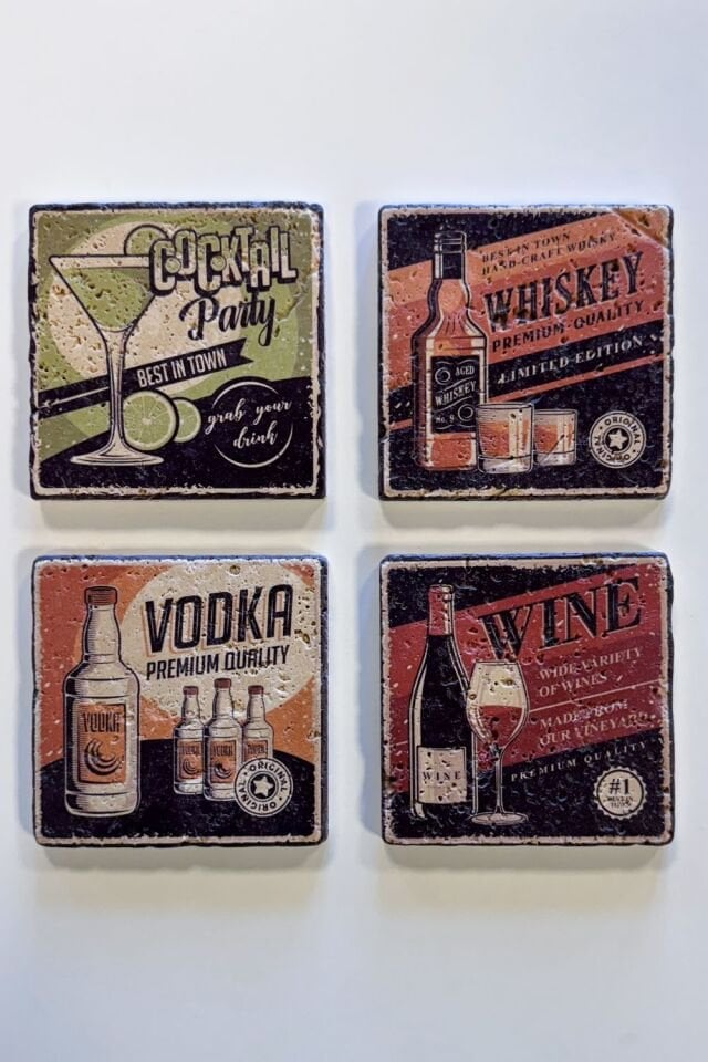 Doğal taş Bardak altlığı - 4'lü Takım - İçki Set 1 - 050