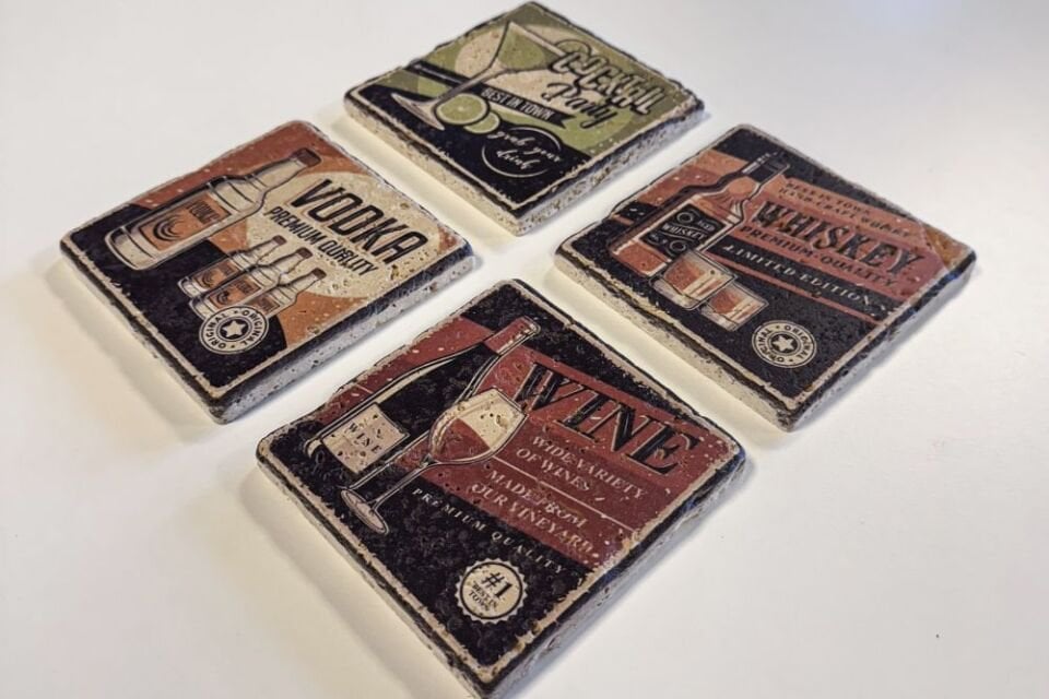 Doğal taş Bardak altlığı - 4'lü Takım - İçki Set 1 - 050