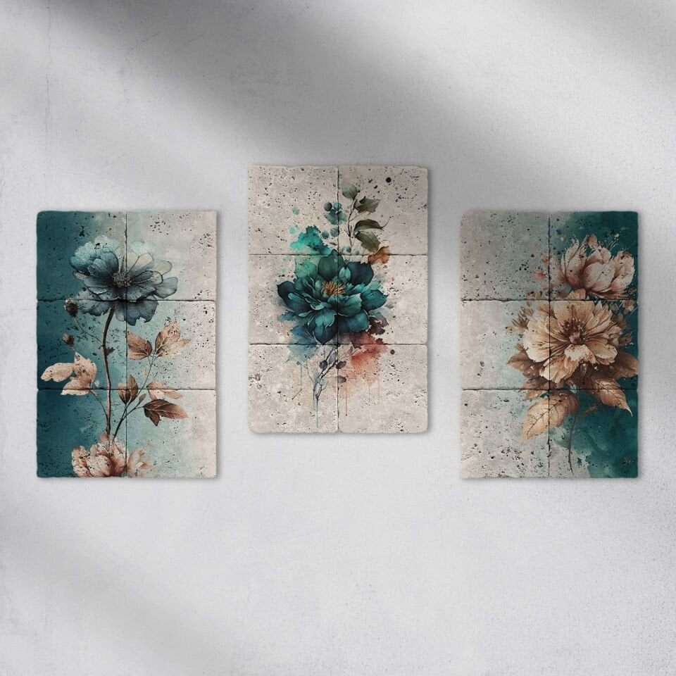 Doğal taş Tablo - Blue Floral - 001