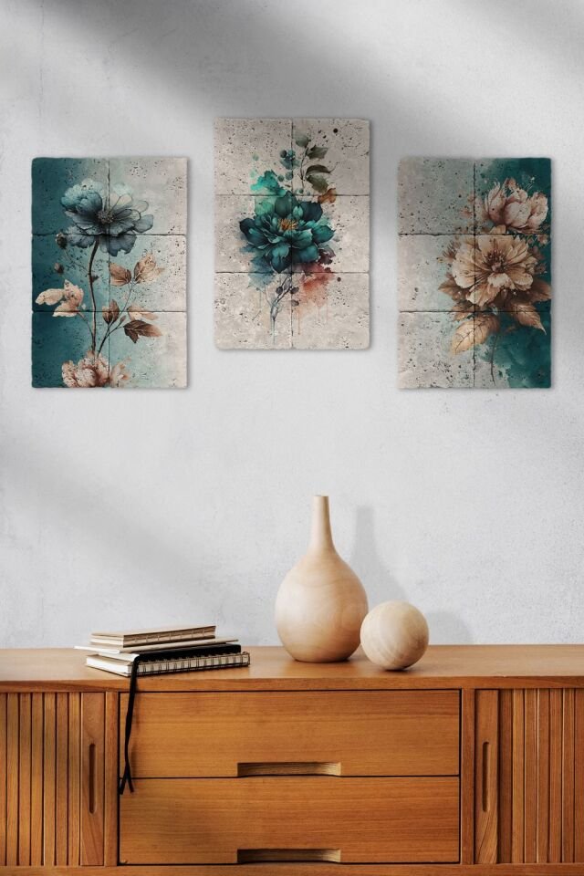 Doğal taş Tablo - Blue Floral - 001