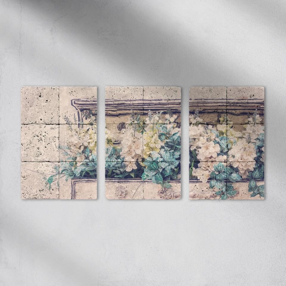 Doğal taş Tablo - Vintage Flower Basket - 010