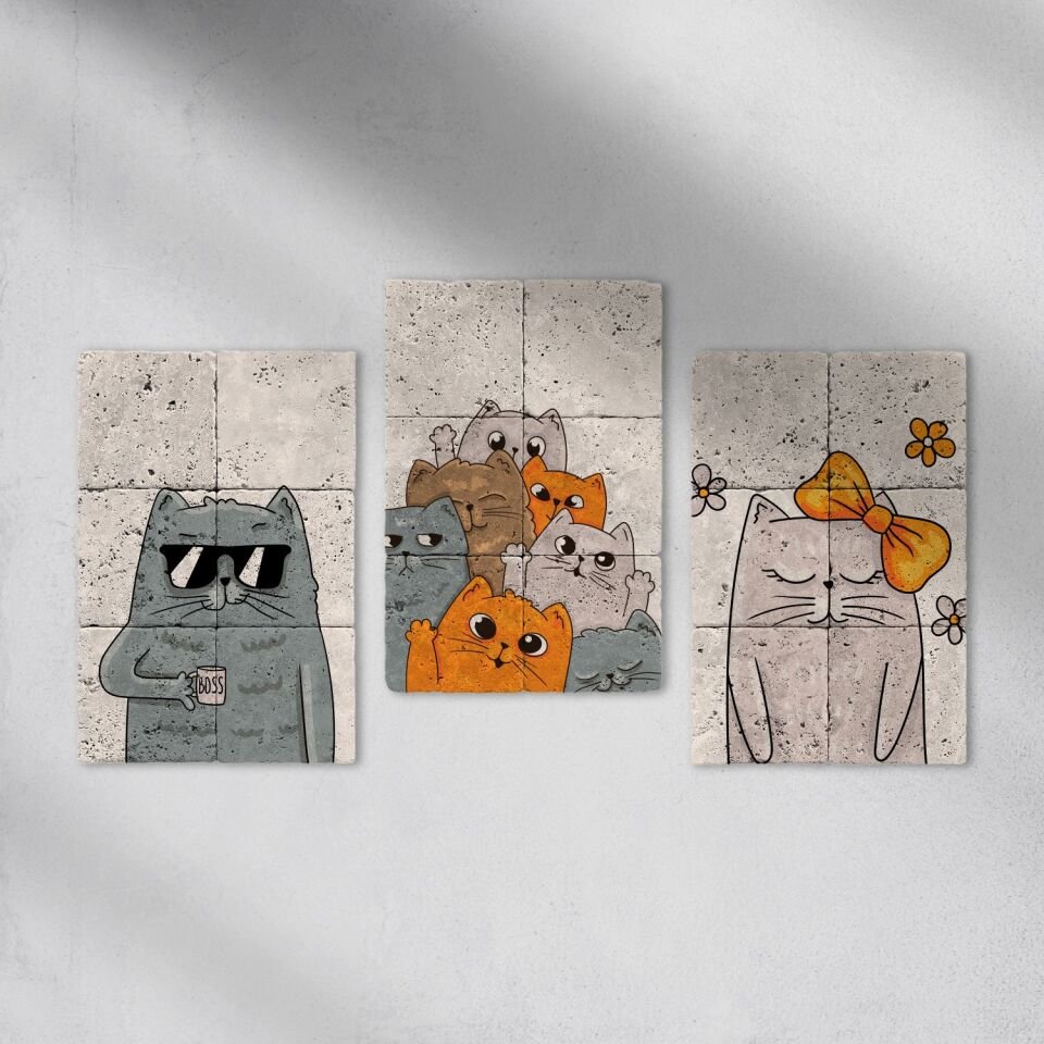 Doğal taş Tablo - Funny Sweet Cats - 011